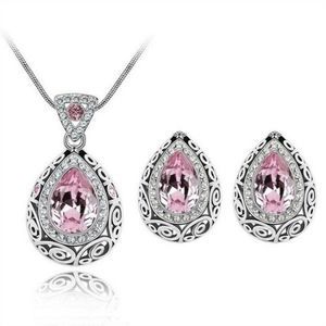 NEW Pink & Clear Faceted Stone Earring & Necklace Set